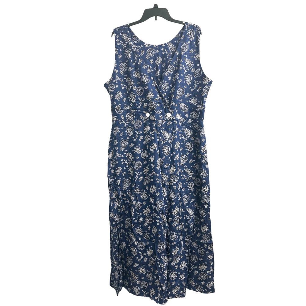 Woolrich Navy Blue & White Floral Bandana Print Outdoor Maxi Dress Womans XL VTG